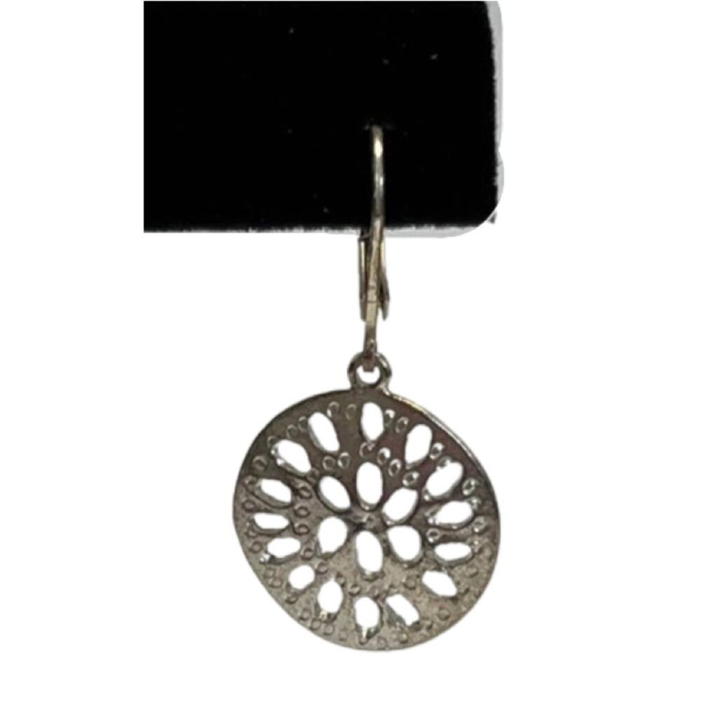 Sand Dollar Medallion Silver Tone Bib Statement Necklace Dangle Earrings Set - Picture 8 of 10